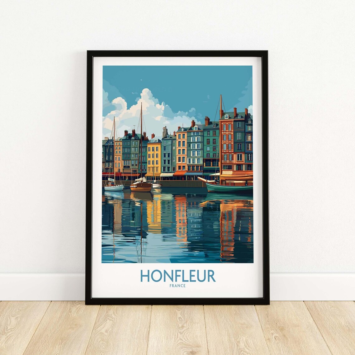 Honfleur France Old Port Tall Ships Colorful Norman Houses Poster