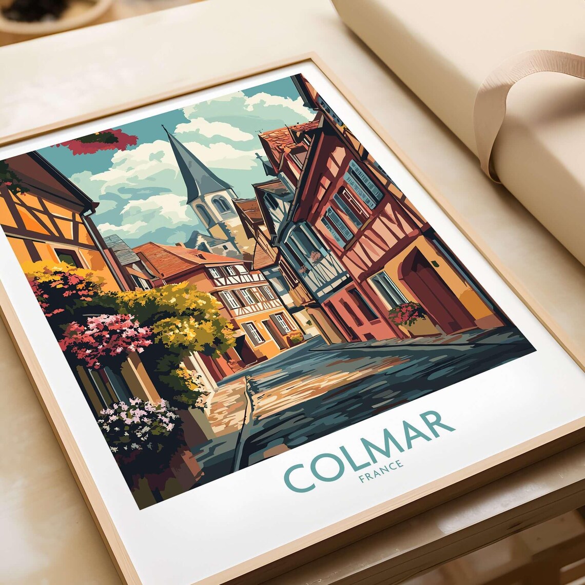 Colmar France Half Timbered Old Town Street Vintage Travel Poster