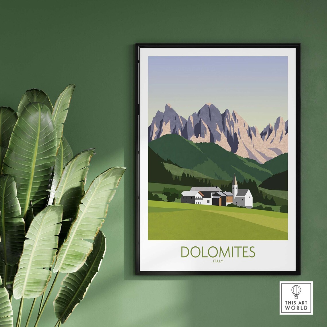 Dolomites Italy Alpine Peaks Mountain Village Travel Art Poster - Image 3