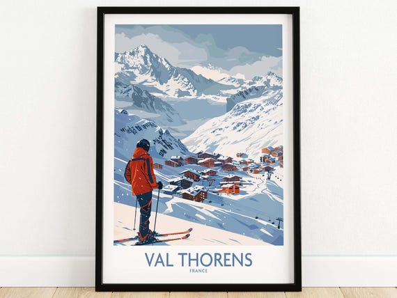 Val Thorens France Print Ski Poster Skiing Wall Art Val Thorens Gift Winter Sport Poster Home Office Decor