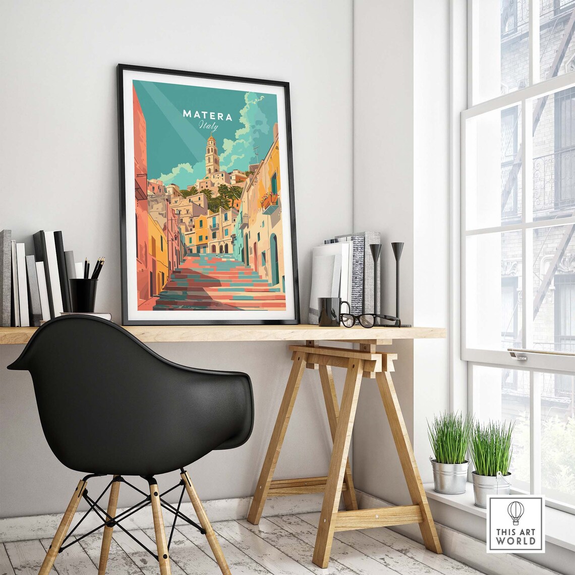 Matera Italy Colorful Street Stairs Bell Tower Old Town Poster - Image 4