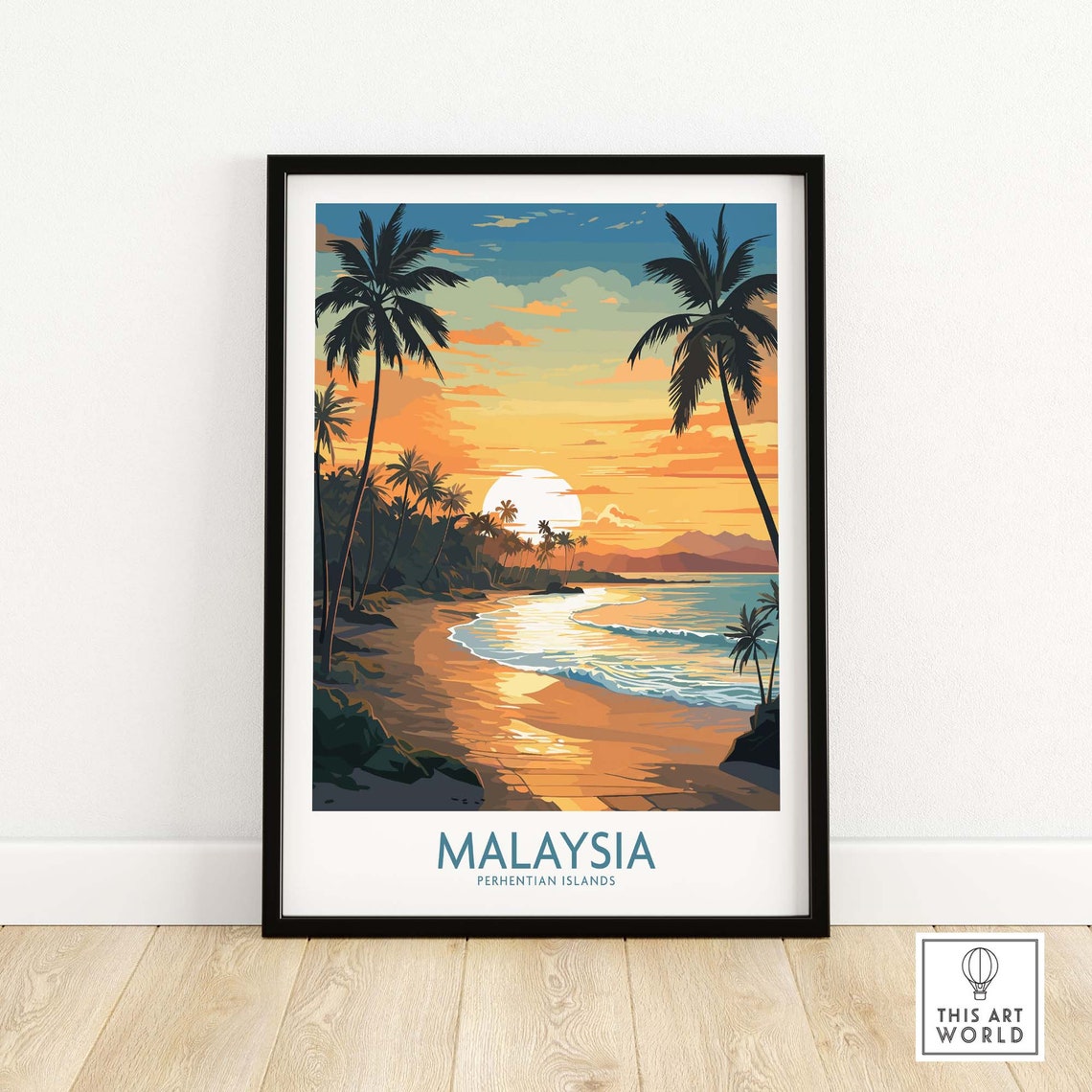 Malaysia Perhentian Islands Sunset Beach Palms Travel Poster