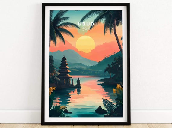 Ubud Bali Travel Poster, Gift Illustration Artwork
