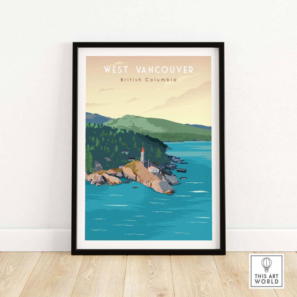 West Vancouver British Columbia Lighthouse Coastline Travel Poster