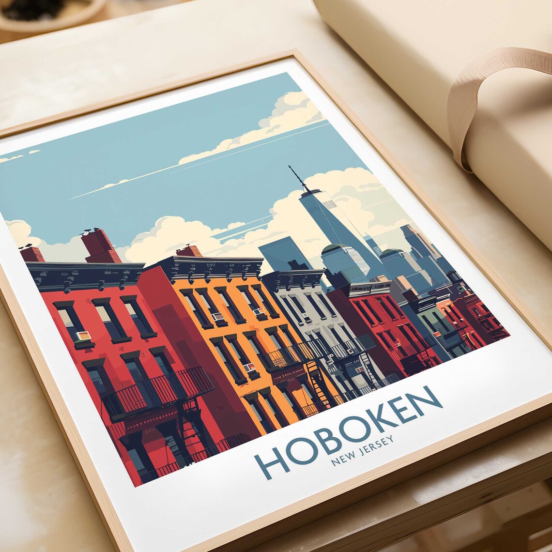 Hoboken New Jersey Historic Brownstone Rowhouses Skyline Poster