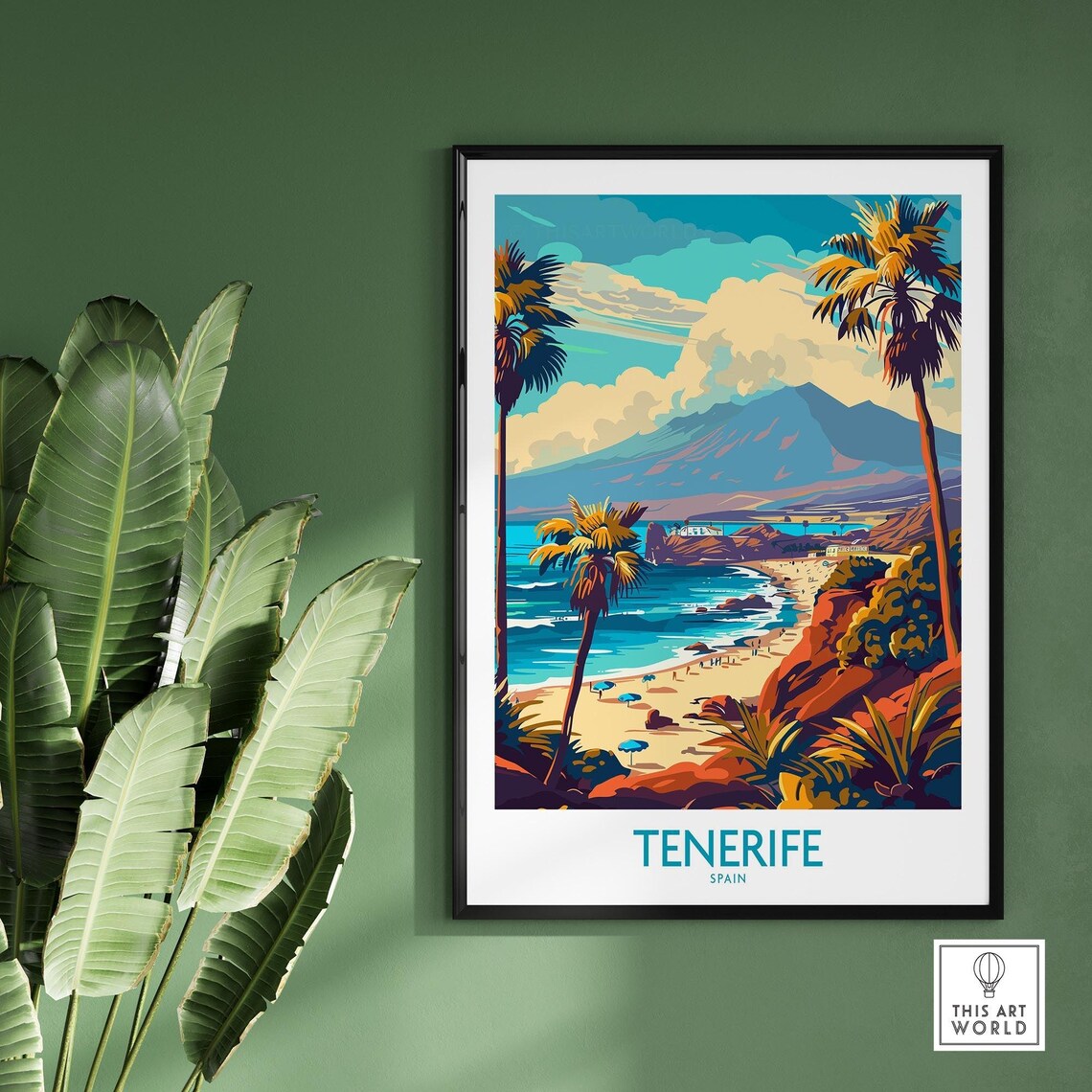 Sunny Tenerife Spain Palm Beach Umbrellas Bay Retro Coast Poster - Image 2