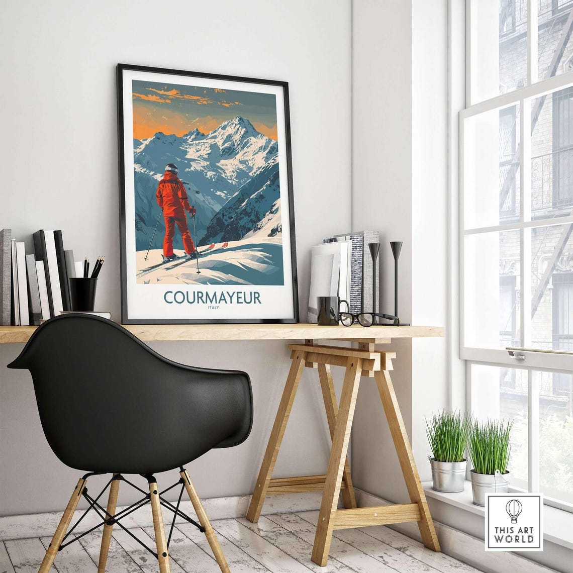 Courmayeur Italy Ski Resort Travel Poster - Image 4