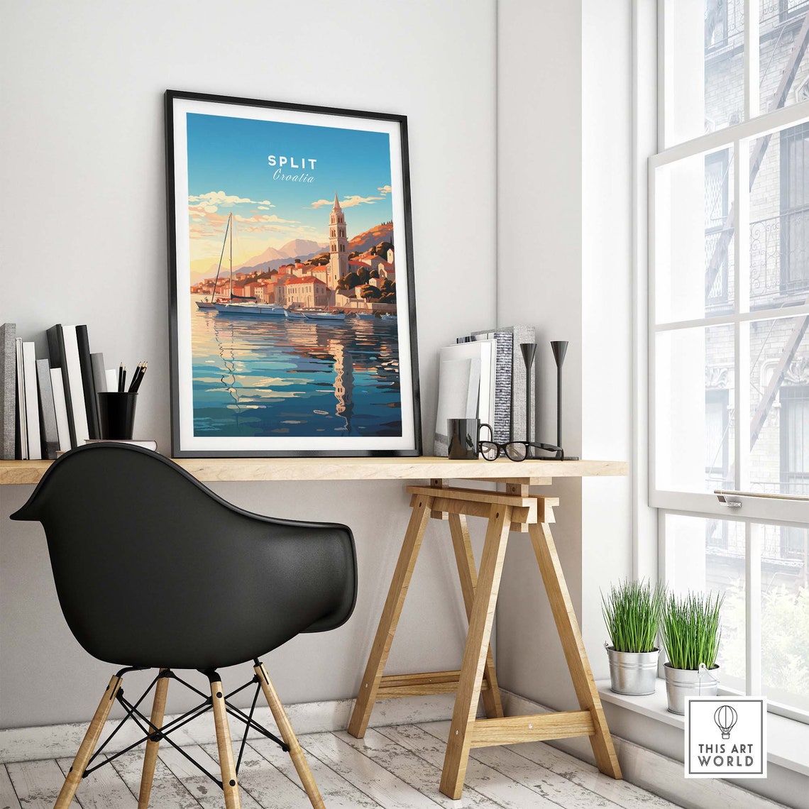 Split Croatia Harbor Sunset Sailboats Bell Tower Retro Poster - Image 4