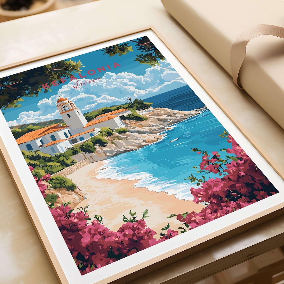 Kefalonia Greece Beach Church Cliffside Sea View Travel Poster - Image 4
