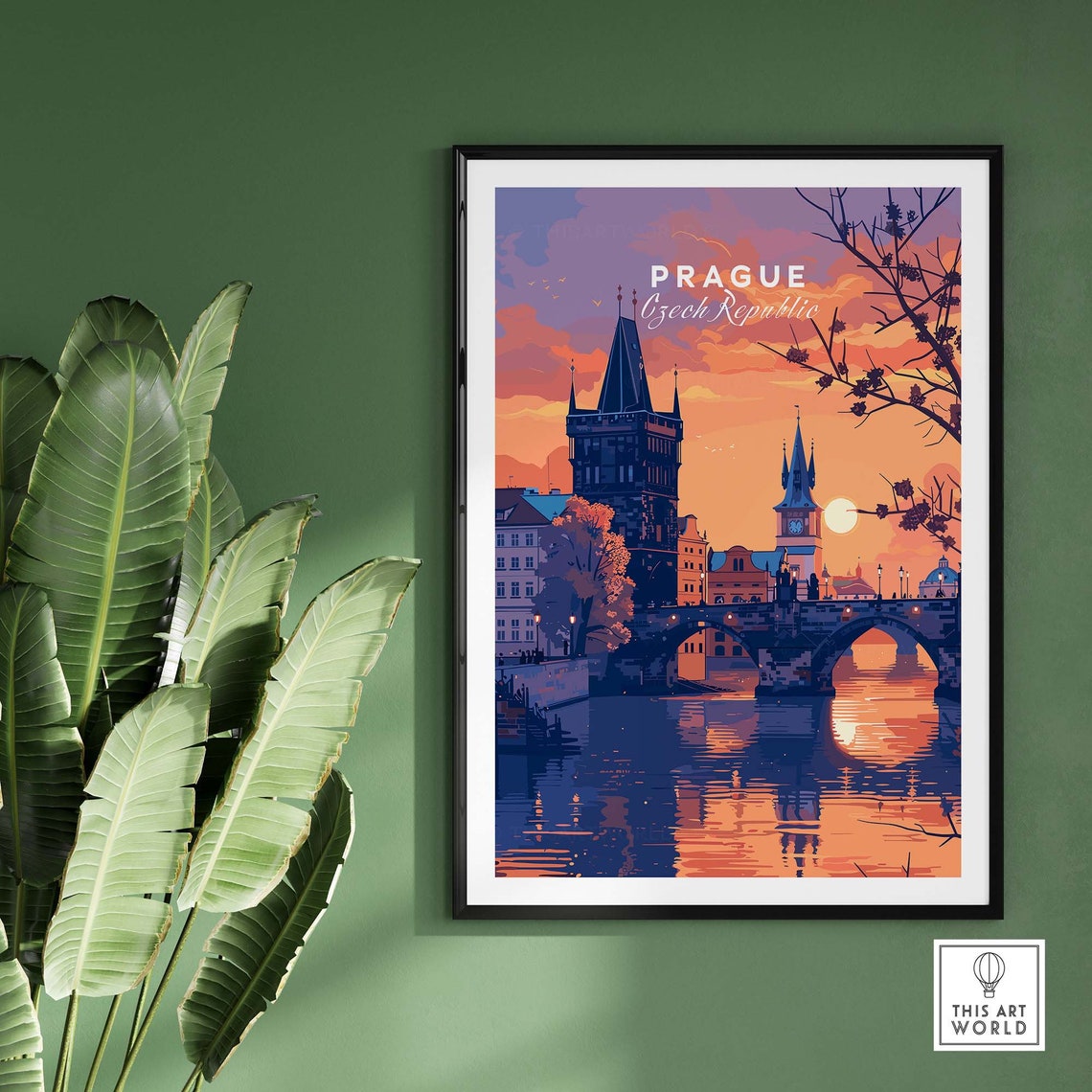 Prague Czech Republic Charles Bridge Sunset River Travel Poster - Image 2
