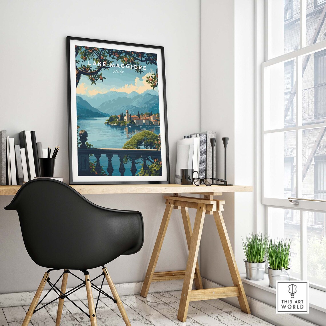 Lake Maggiore Italy Terrace Vista Lakeside Village Travel Poster - Image 4