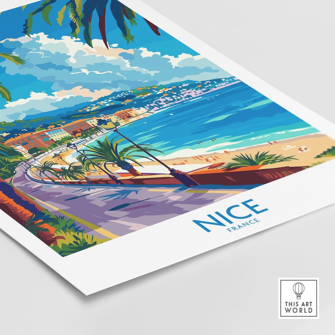 Sunny Nice France Beach Promenade Palm Lined Riviera Coast Poster - Image 4