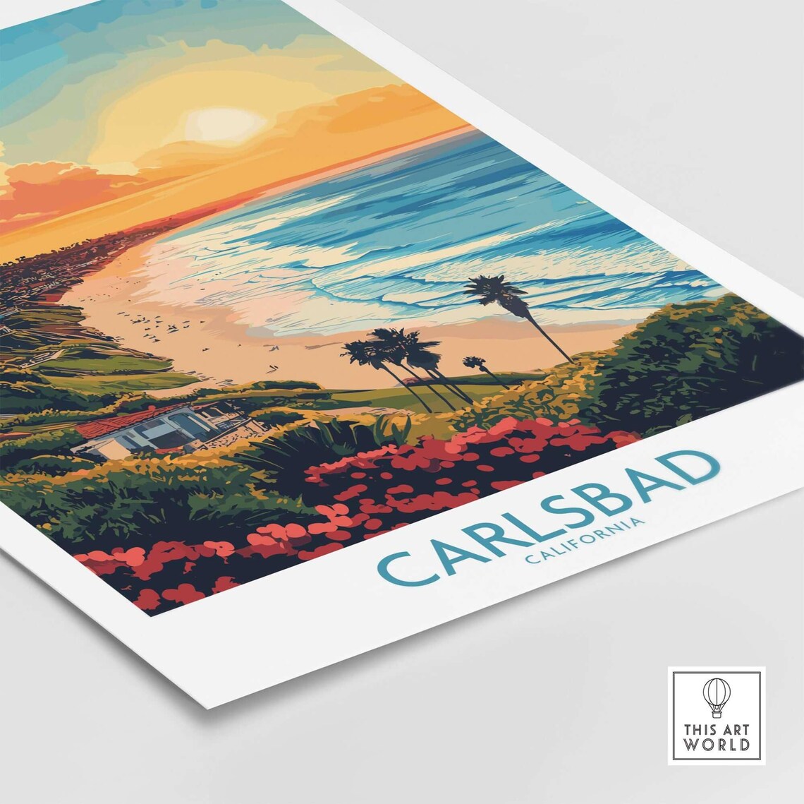 Carlsbad California Coastline Sunset Palms Ocean View Travel Poster - Image 4