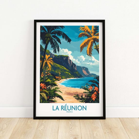 Runion Island Travel Poster Art Print Home Dcor Gift Illustration Artwork France