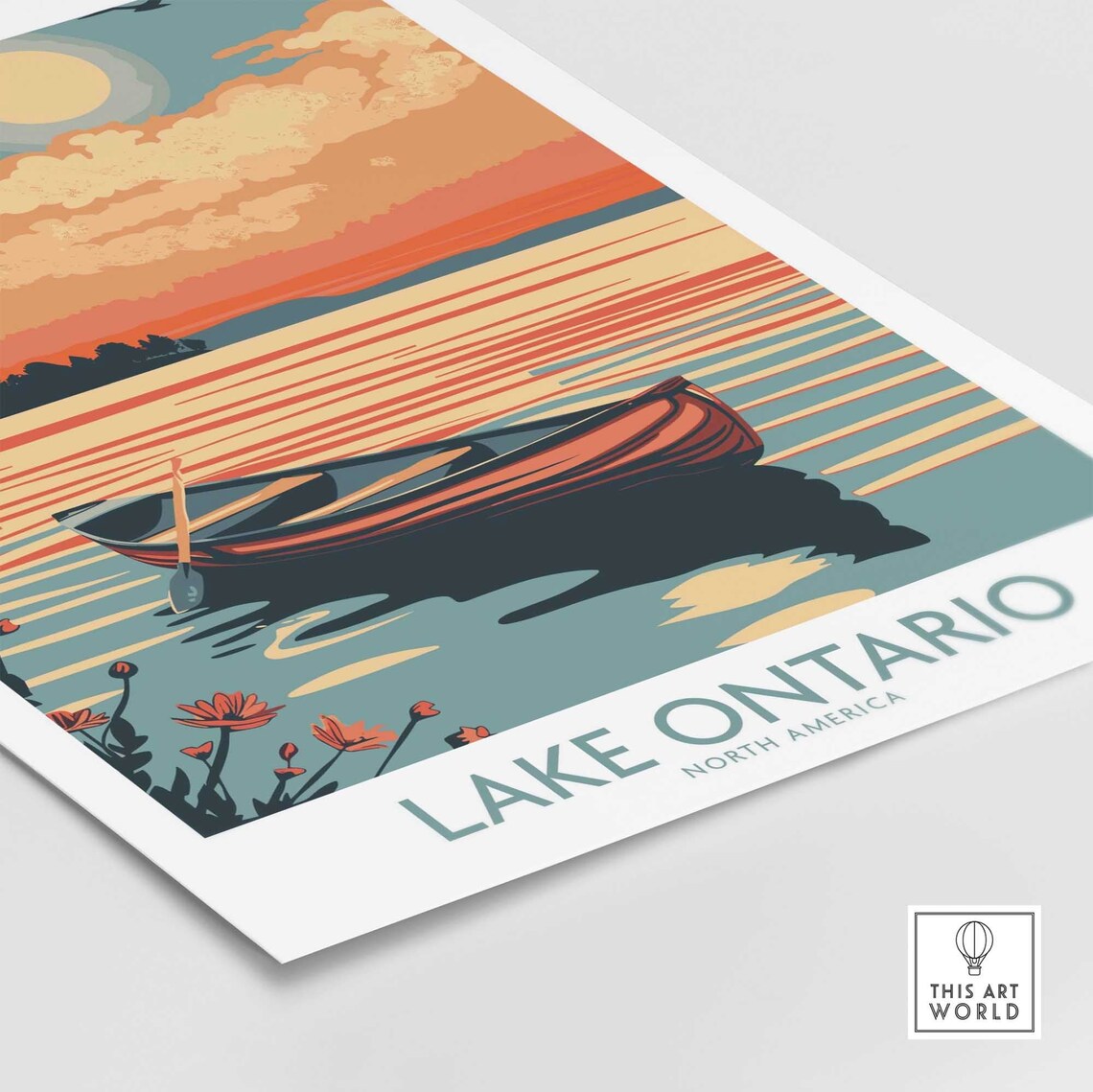 Lake Ontario North America Red Canoe Sunset Lake Travel Poster - Image 4
