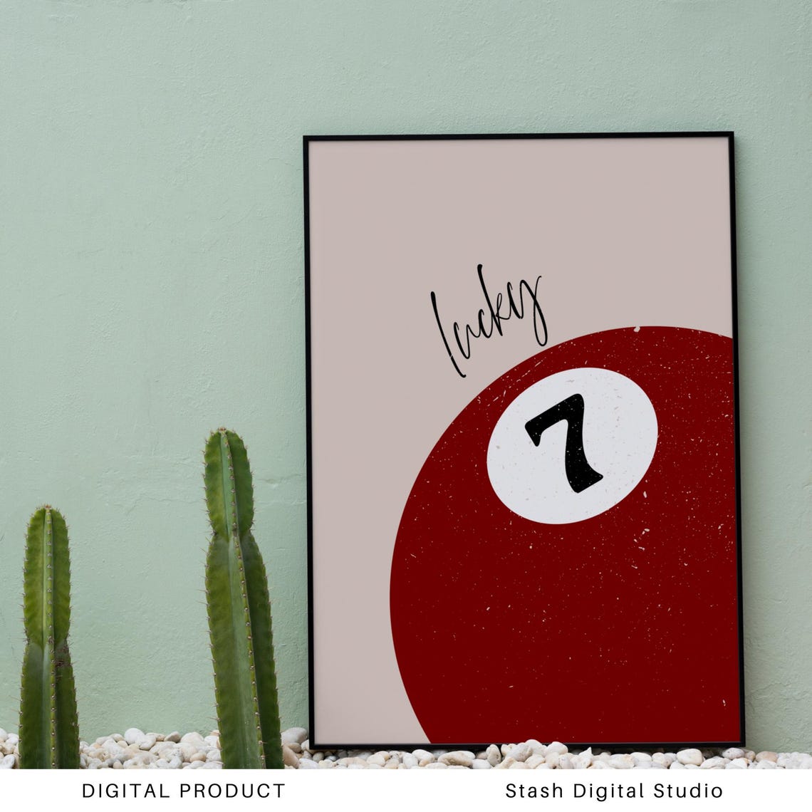Lucky Number Seven Red Pool Ball Retro Game Room Decor Poster - Image 3