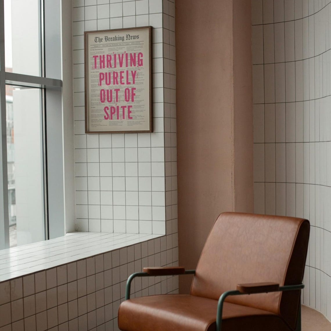 Thriving Purely Out Of Spite Pink Newspaper Sarcastic Poster - Image 2