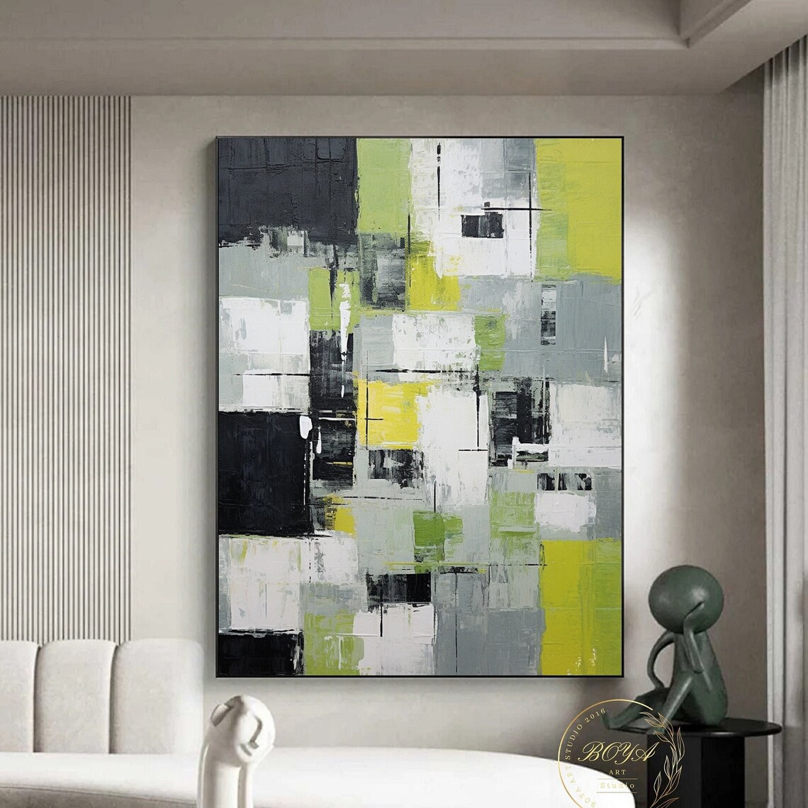 Lime Green Abstract Art Print, Modern Minimalism