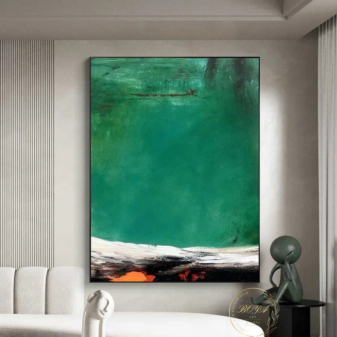 Deep Emerald Green Horizon with Dark Base Abstract Art Poster