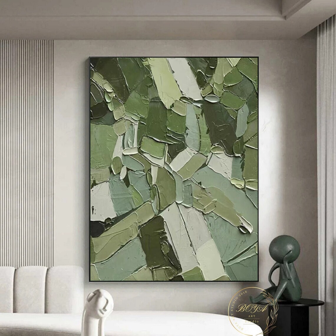Green Abstract Oil Painting, Modern Wall Art Print
