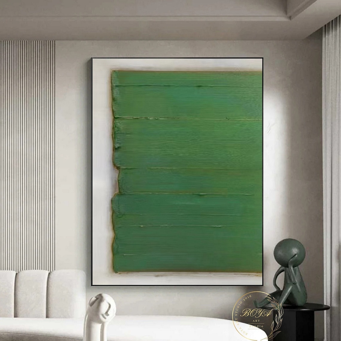 Green Abstract Oil Painting, Minimalist Art Print