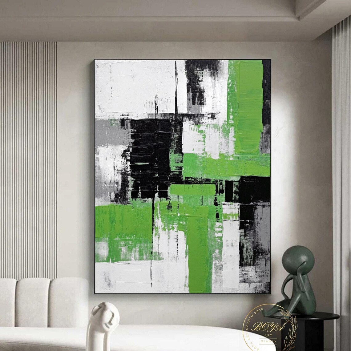 Minimalist Green Abstract Wall Art Print, Textured Modern