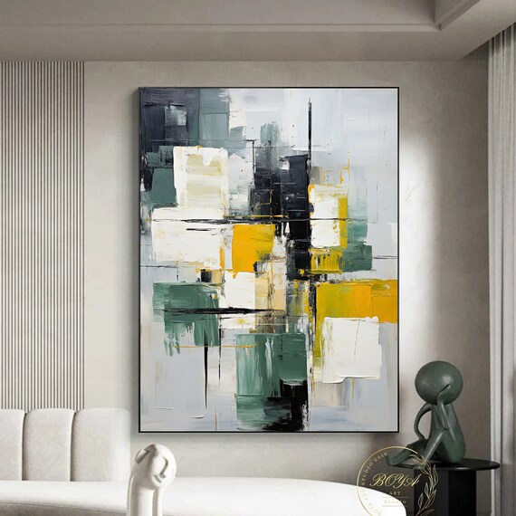 Large Green 3d Textured Art Original Green Abstract Painting Black White Textured Art Minimalism Green Wall Painting Modern Abstract Art