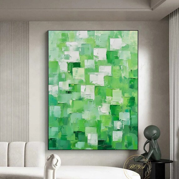 Emerald Green Wall Art Large Green Abstract Painting Green Textured Art Emerald Wall Painting White Textured Painting Green Painting