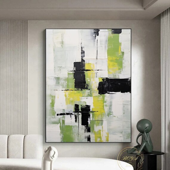 Lime Green Minimalism Black White Abstract Art Print