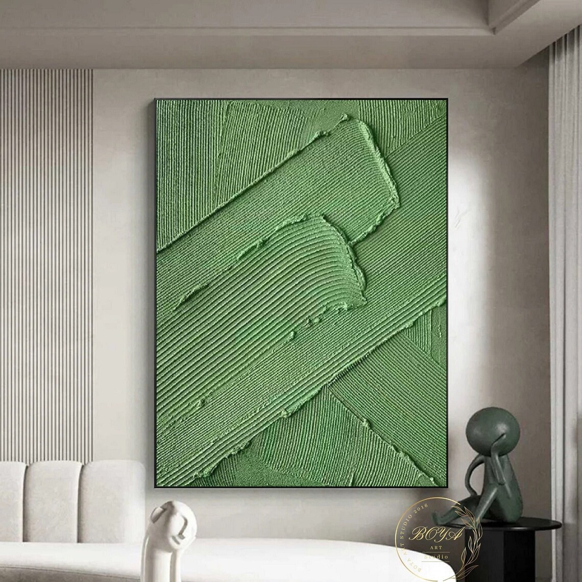 Green Minimalist Abstract Oil Painting Wall Art Print