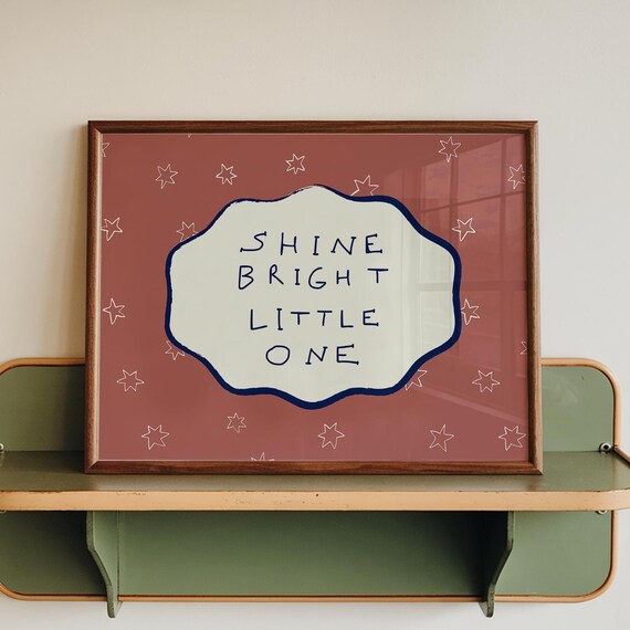 Shine Bright Little One Nursery Art Star Print Baby Room Decor Digital Download Horizontal