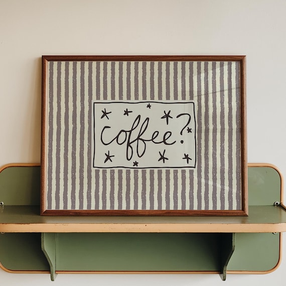 Coffee Question Striped Retro Hand Lettered Cafe Quote Poster