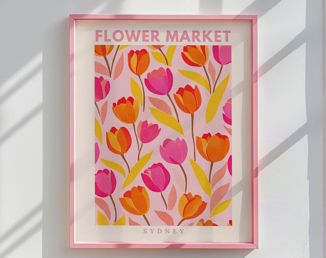 Flower Market Sydney Pink Orange Tulips Floral Maximalist Poster