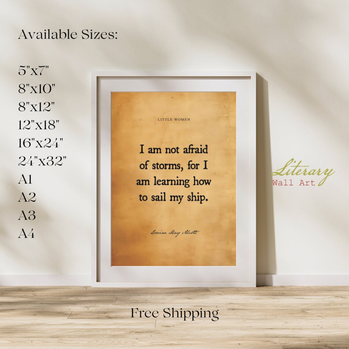 Louisa May Alcott Little Women Quote Print "Not Afraid Of Storms" Vintage - Image 3