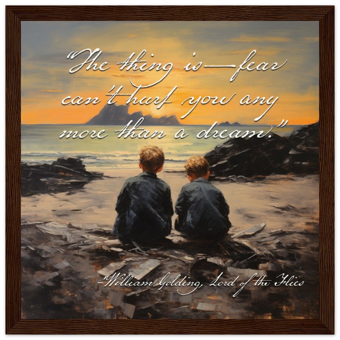 Lord of the Flies Fear Dream Quote Two Boys Beach Sunset Poster - Image 4