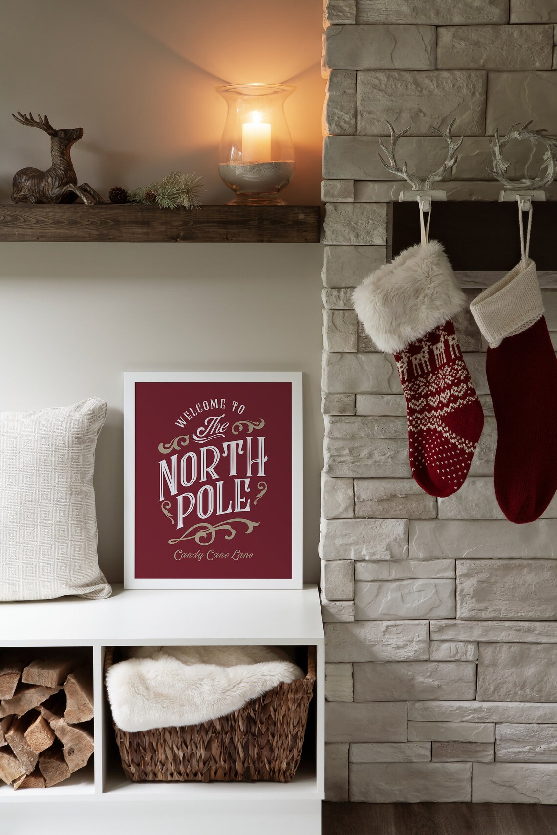 North Pole Vintage Christmas Sign, Holiday Art Print - Image 2