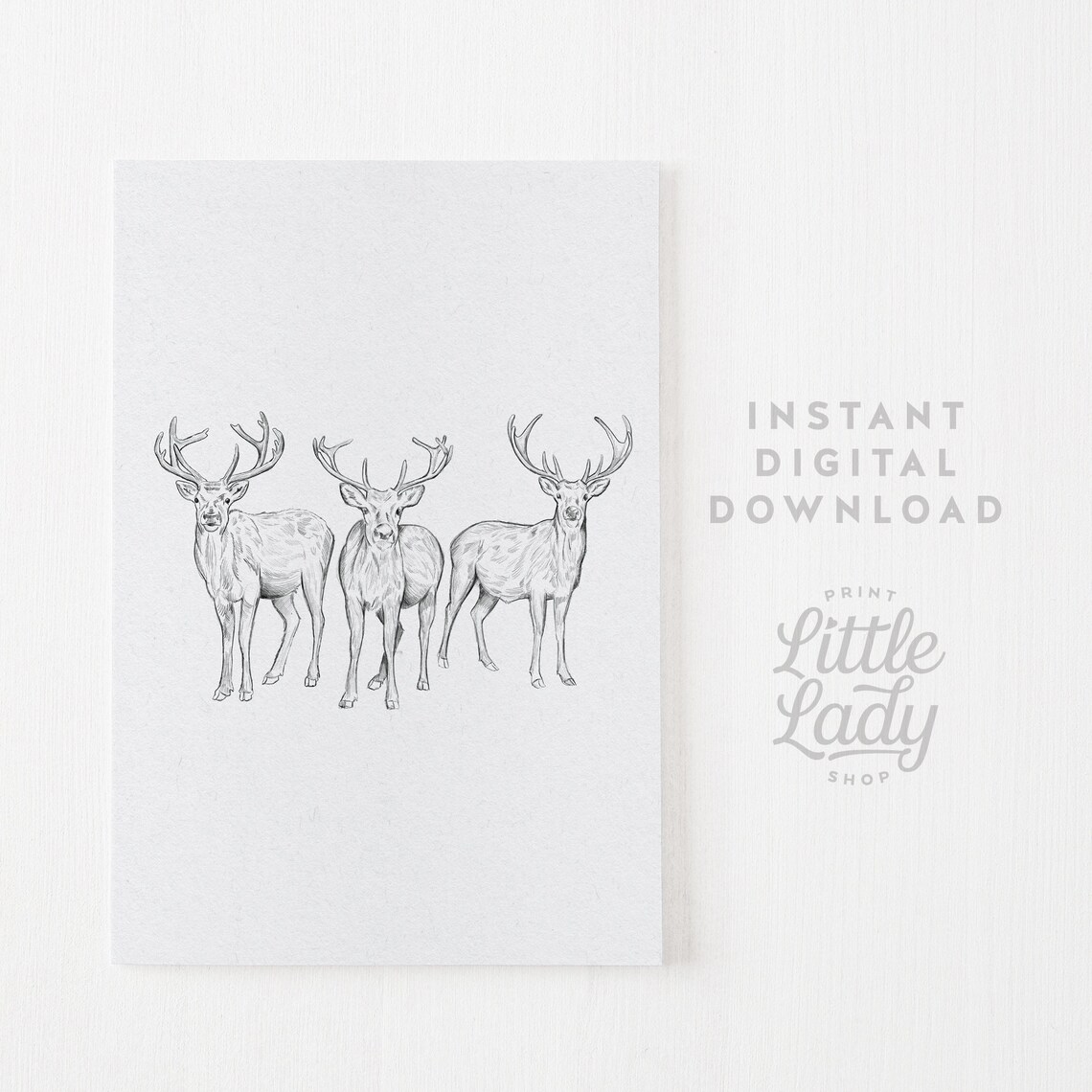 Reindeer Drawing Print, Neutral Vintage Holiday Art - Image 4