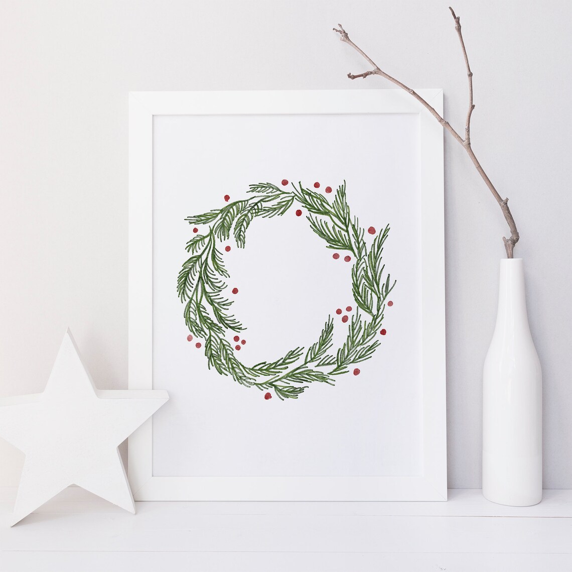 Christmas Wreath Watercolor Art Print, Winter Botanical - Image 3