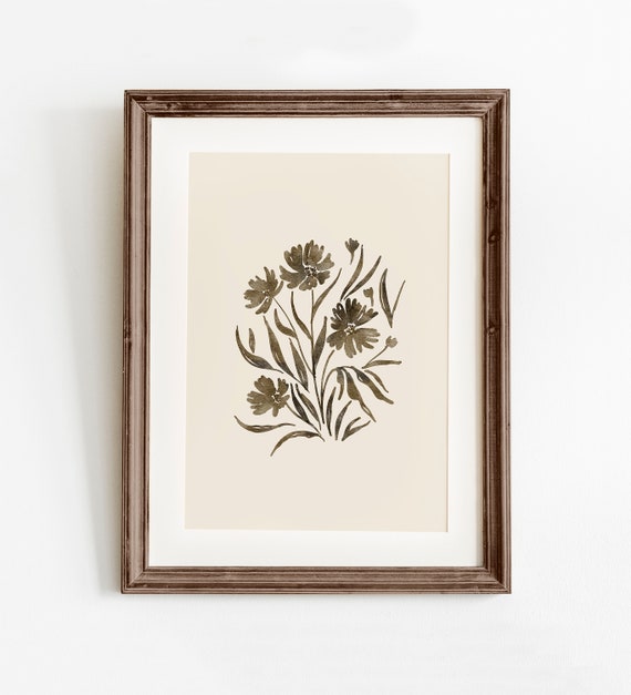Muted Wildflower Painting, Neutral Floral Art Print
