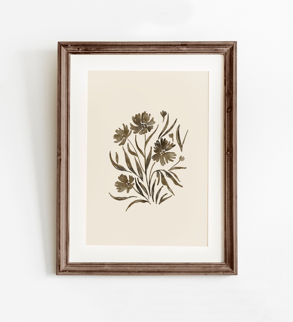 Muted Wildflower Painting, Neutral Floral Art Print