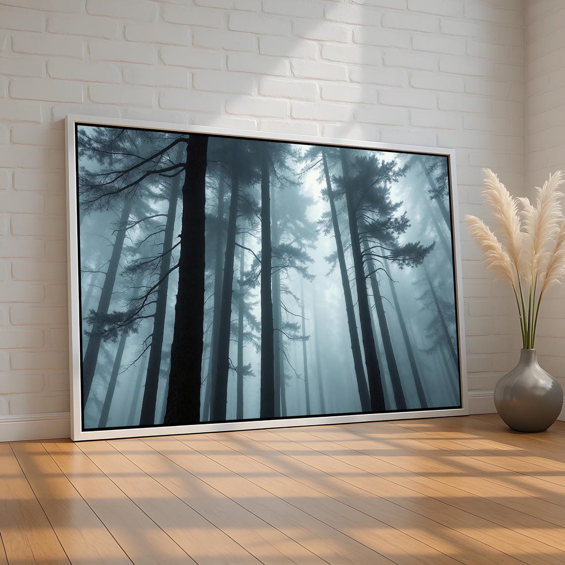 Foggy Pine Forest Moody Misty Dark Tall Woods Landscape Wall Art