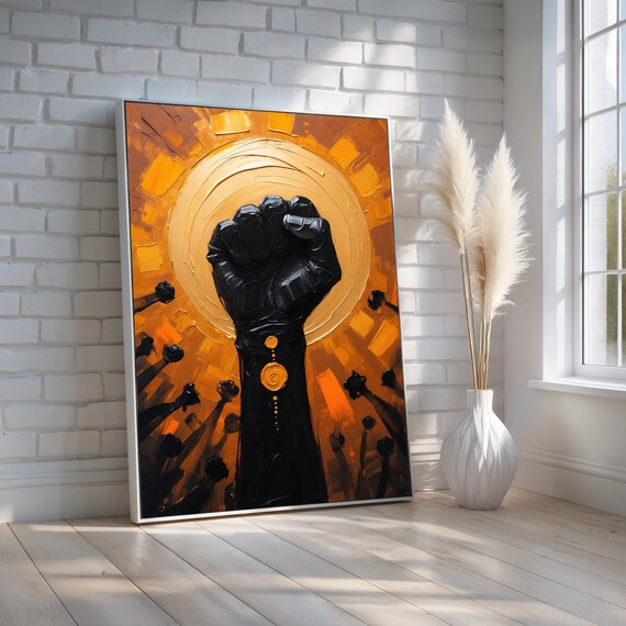 Powerful Fist Symbol Wall Art Bold Abstract Expressionist Painting For Strength And Unity Decor Canvas Poster Ready To Hang