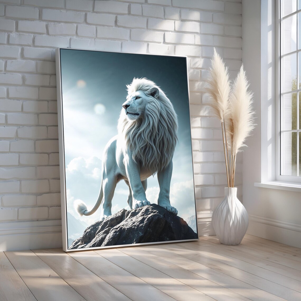 White Lion Wall Art, Majestic Wildlife Decor