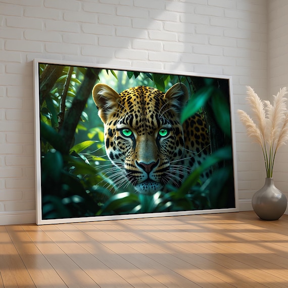Leopard Green Eyes Jungle Close Up Wildlife Photography Art Print