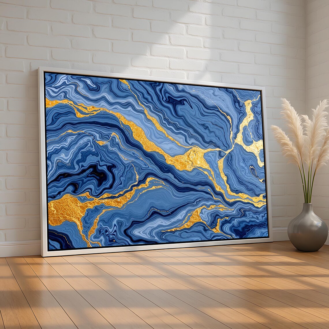 Blue And Gold Marble Abstract Fluid Art Luxe Metallic Swirl Poster