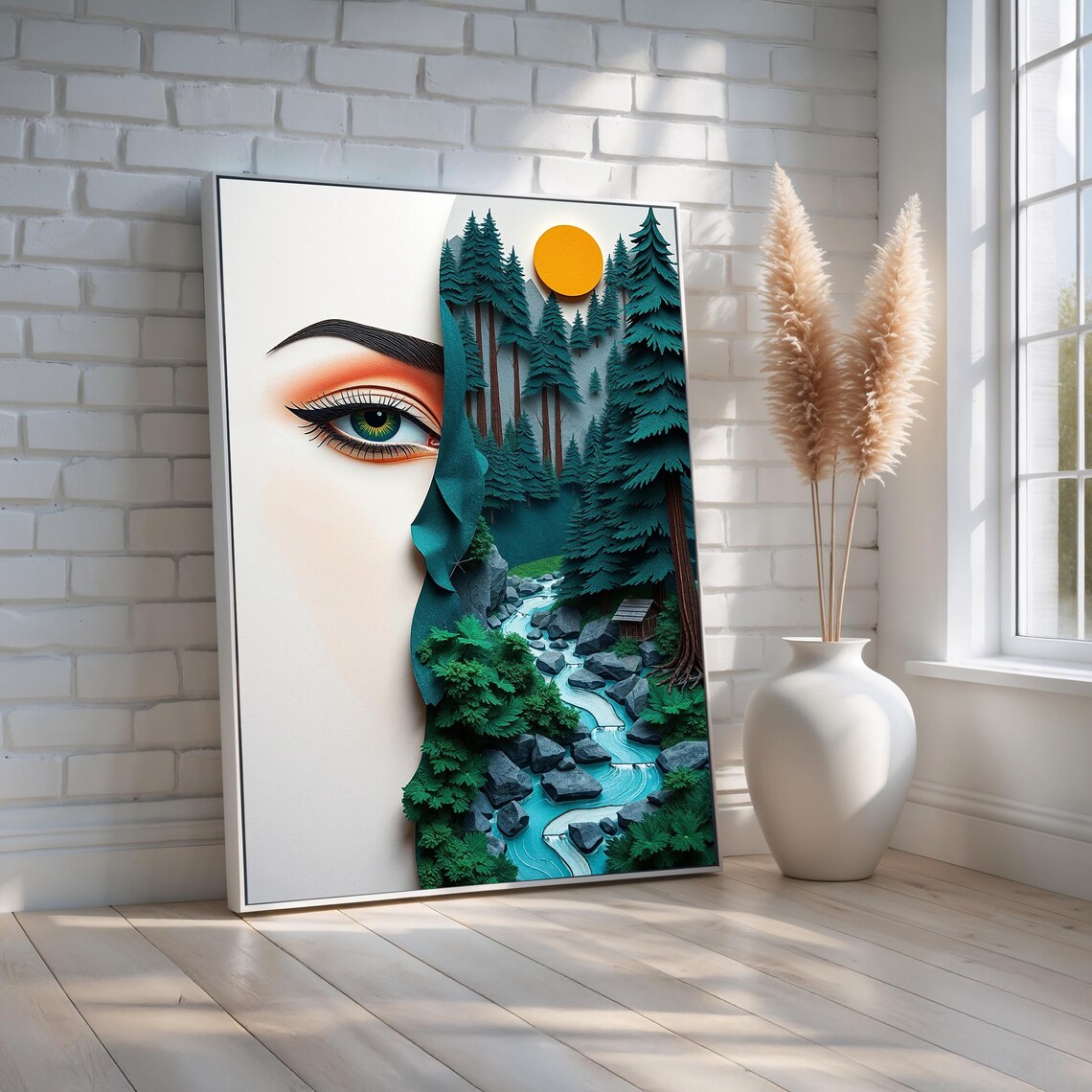 Surreal Woman Forest Eye Nature Fusion Contemporary Paper Art Print