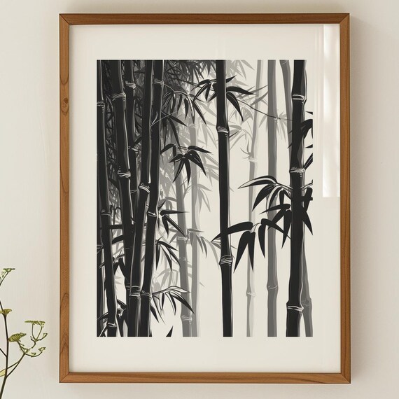 Monochrome Bamboo Grove Zen Japanese Forest Minimalist Poster