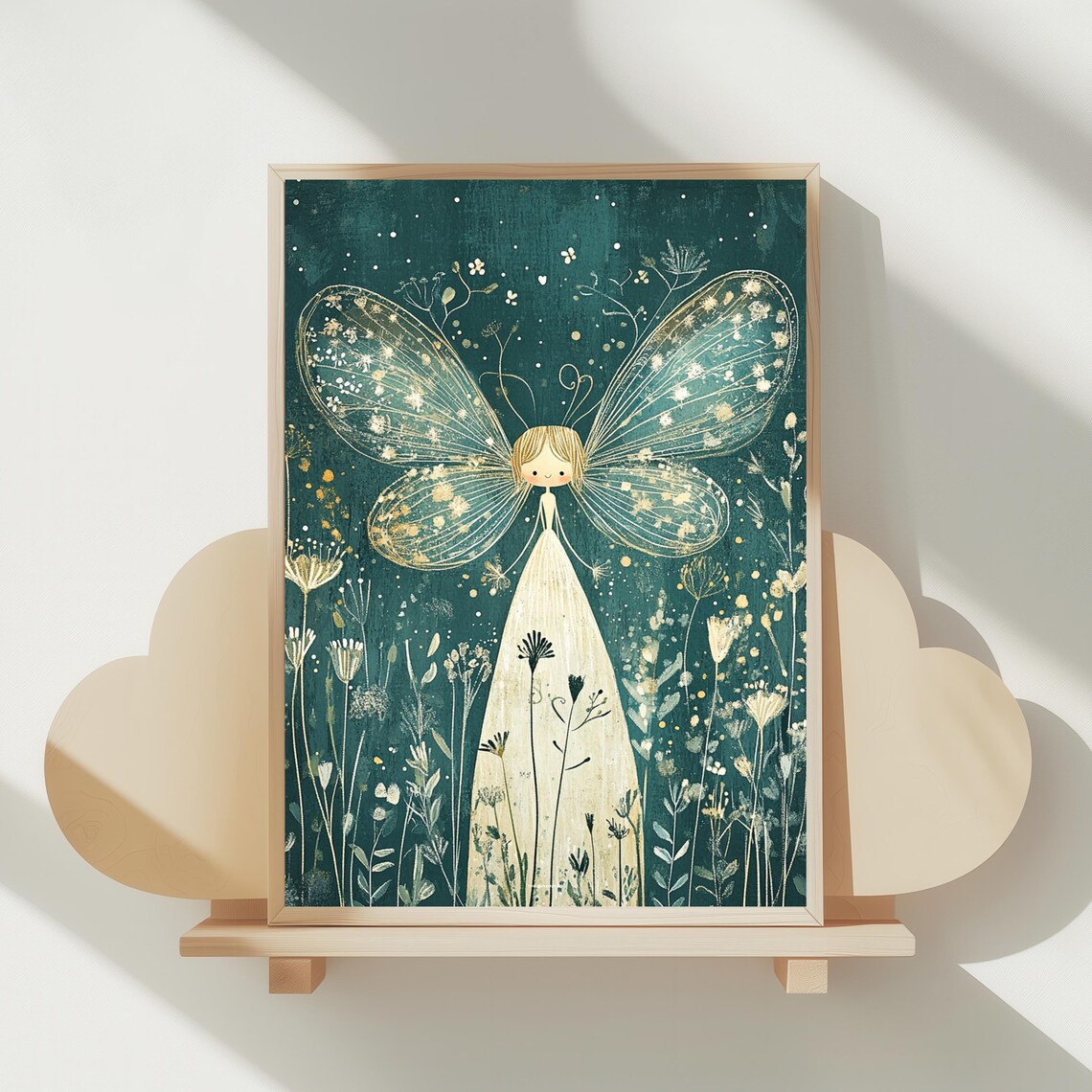 Sweet Fairy Girl with Butterfly Wings in Wildflower Meadow Poster