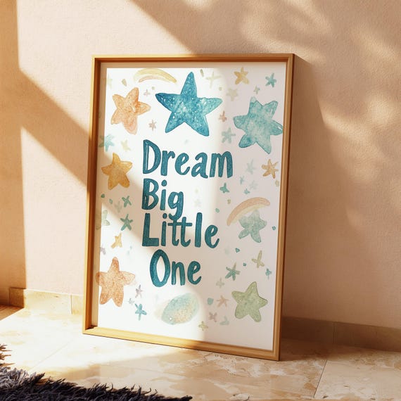 Dream Big Little One Wall Art Stars Celestial Nursery Inspirational Kids Room Decor Instant Print