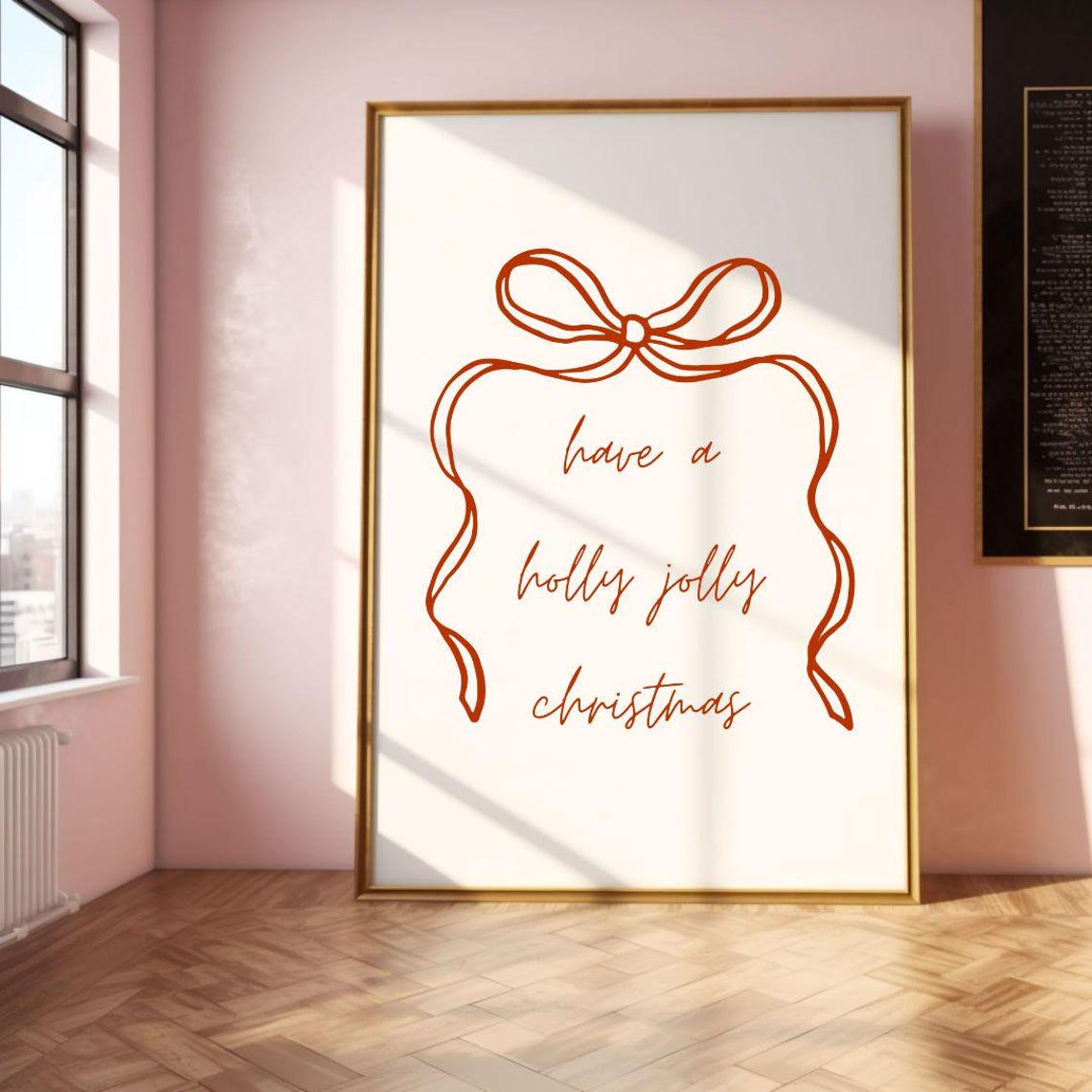 Have A Holly Jolly Christmas Red Bow Script Holiday Decor Poster - Image 2